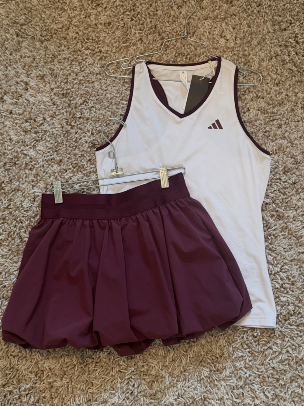 adidas Women's Maroon and White Tennis Bubble Skirt Set